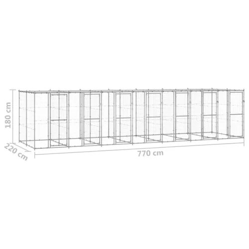 Kültéri horganyozott acél kutyakennel tetővel 16,94 m²