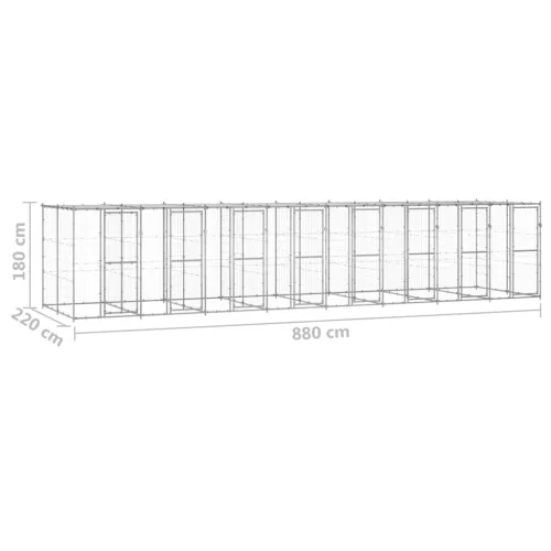 Kültéri horganyozott acél kutyakennel tetővel 19,36 m²