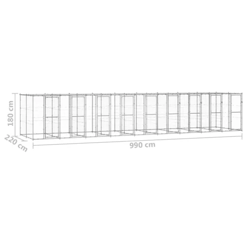 Kültéri horganyozott acél kutyakennel tetővel 21,78 m²