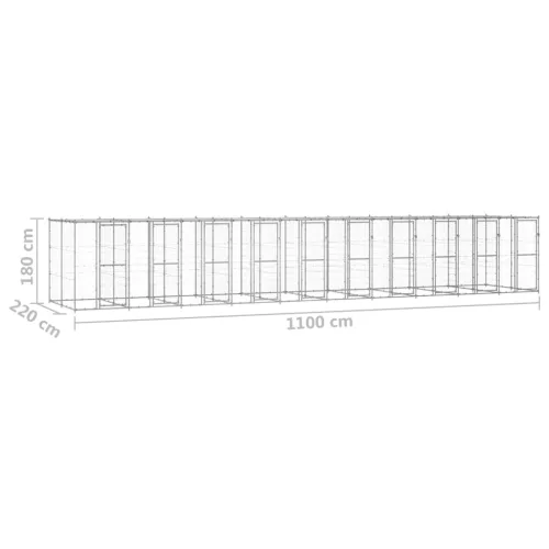 Kültéri horganyozott acél kutyakennel tetővel 24,2 m²
