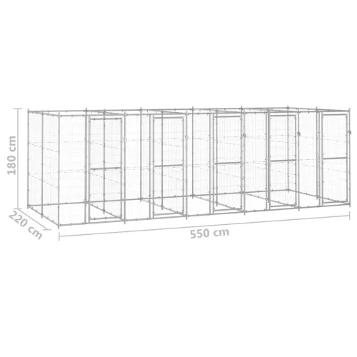 Kültéri horganyozott acél kutyakennel 12,1 m²