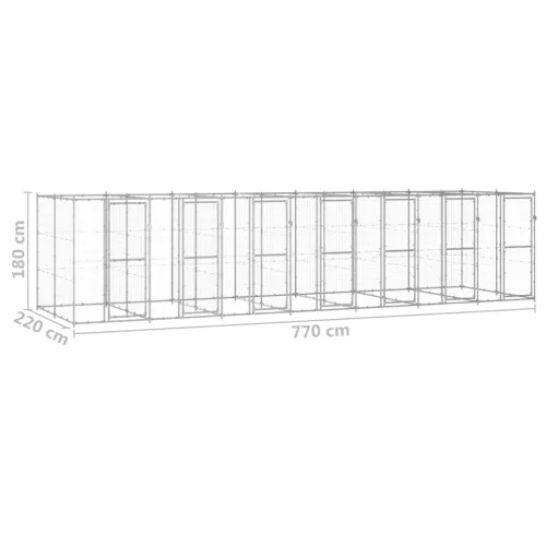 Kültéri horganyozott acél kutyakennel 16,94 m²