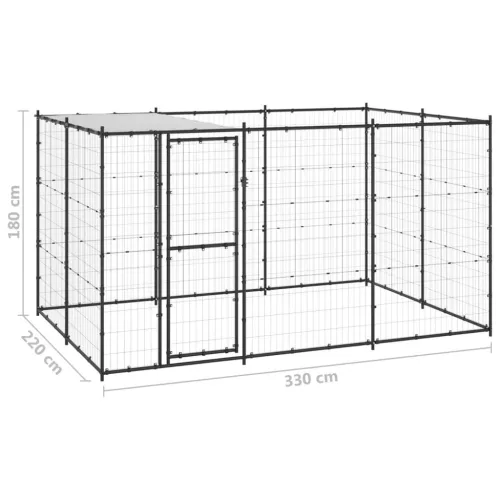 Kültéri acél kutyakennel tetővel 7,26 m²