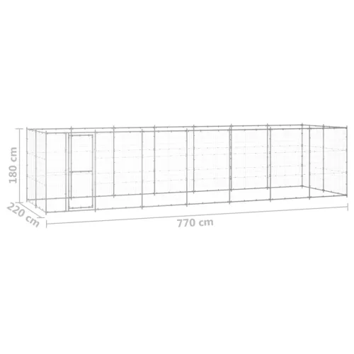 Kültéri horganyozott acél kutyakennel 16,94 m²