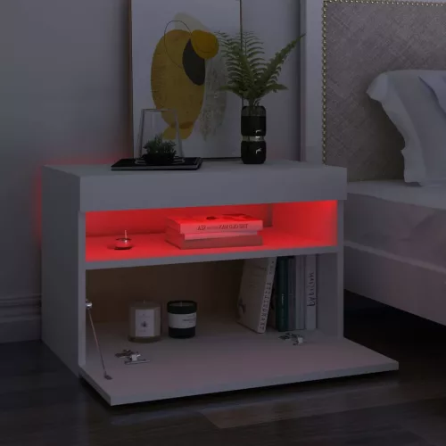 Fehér éjjeliszekrény LED-lámpákkal 60x35x40 cm szerelt fa
