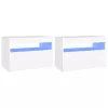 2 db fehér éjjeliszekrény LED-lámpákkal 60x35x40 cm szerelt fa