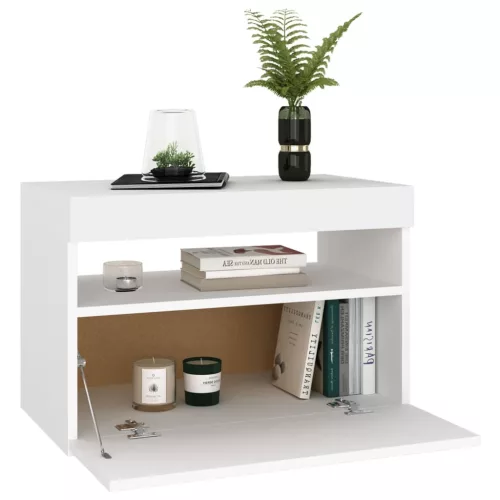 2 db fehér éjjeliszekrény LED-lámpákkal 60x35x40 cm szerelt fa