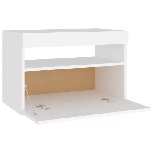 2 db fehér éjjeliszekrény LED-lámpákkal 60x35x40 cm szerelt fa