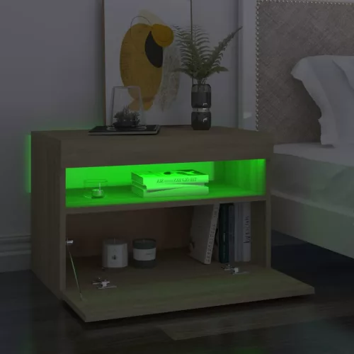 Sonoma tölgyszínű éjjeliszekrény LED-lámpákkal 60x35x40 cm