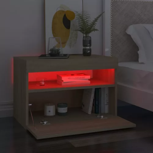 Sonoma tölgyszínű éjjeliszekrény LED-lámpákkal 60x35x40 cm