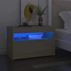   2 db sonoma tölgyszínű éjjeliszekrény LED-lámpákkal 60x35x40 cm