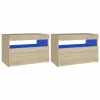 2 db sonoma tölgyszínű éjjeliszekrény LED-lámpákkal 60x35x40 cm