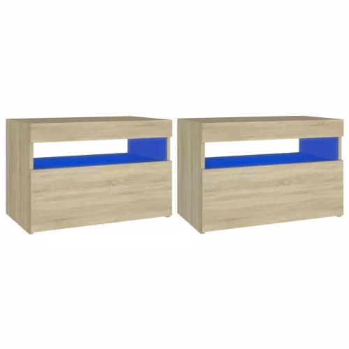 2 db sonoma tölgyszínű éjjeliszekrény LED-lámpákkal 60x35x40 cm
