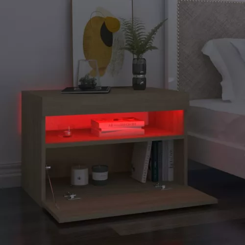 2 db sonoma tölgyszínű éjjeliszekrény LED-lámpákkal 60x35x40 cm