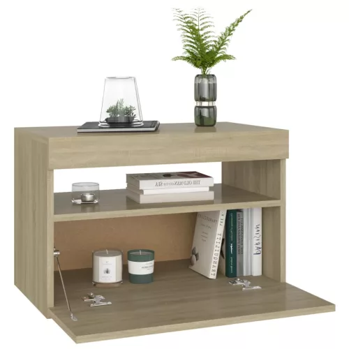 2 db sonoma tölgyszínű éjjeliszekrény LED-lámpákkal 60x35x40 cm