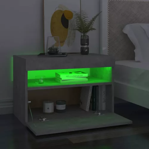 Betonszürke éjjeliszekrény LED-lámpákkal 60 x 35 x 40 cm