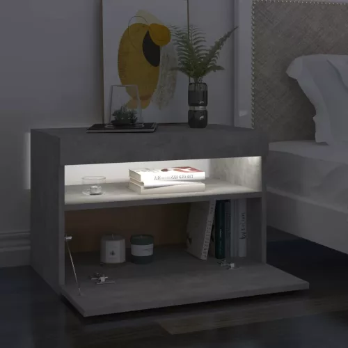 Betonszürke éjjeliszekrény LED-lámpákkal 60 x 35 x 40 cm