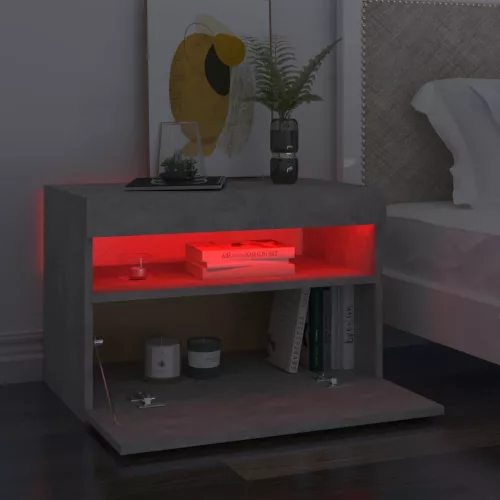 Betonszürke éjjeliszekrény LED-lámpákkal 60 x 35 x 40 cm