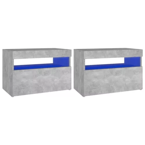 2 db betonszürke éjjeliszekrény LED-lámpákkal 60 x 35 x 40 cm