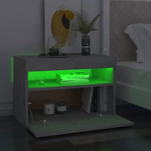 2 db betonszürke éjjeliszekrény LED-lámpákkal 60 x 35 x 40 cm