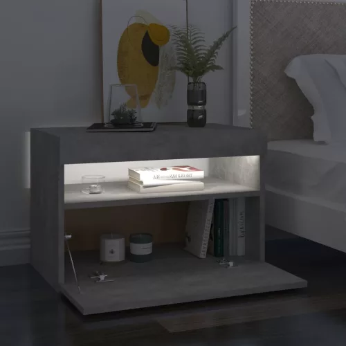 2 db betonszürke éjjeliszekrény LED-lámpákkal 60 x 35 x 40 cm