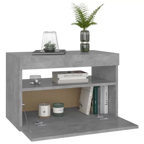 2 db betonszürke éjjeliszekrény LED-lámpákkal 60 x 35 x 40 cm