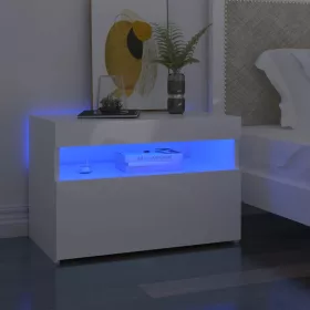   2 db magasfényű fehér éjjeliszekrény LED-lámpákkal 60x35x40 cm