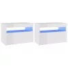2 db magasfényű fehér éjjeliszekrény LED-lámpákkal 60x35x40 cm