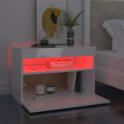 2 db magasfényű fehér éjjeliszekrény LED-lámpákkal 60x35x40 cm