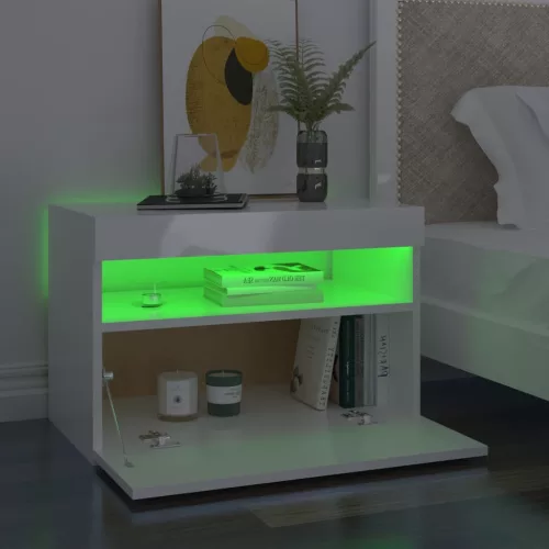 2 db magasfényű fehér éjjeliszekrény LED-lámpákkal 60x35x40 cm