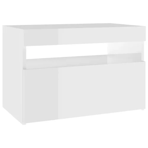 2 db magasfényű fehér éjjeliszekrény LED-lámpákkal 60x35x40 cm