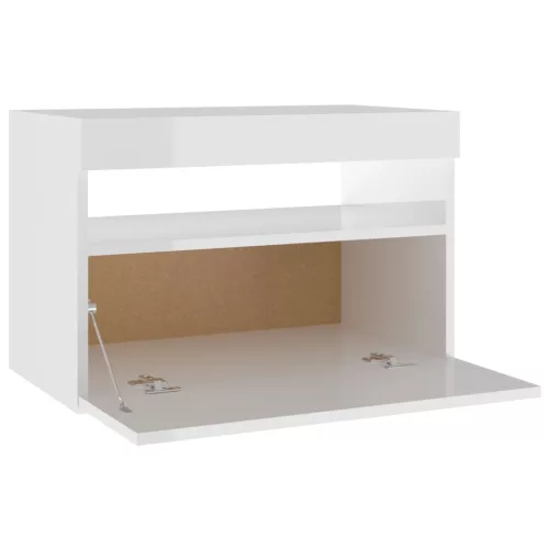 2 db magasfényű fehér éjjeliszekrény LED-lámpákkal 60x35x40 cm