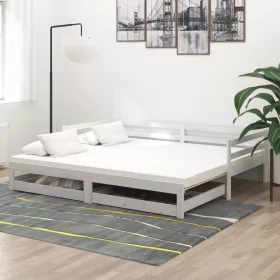   Fehér tömör fenyőfa kihúzható kanapéágy 2 x (90 x 200) cm