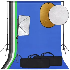   Fotóstúdiószett softbox lámpával, háttérrel és reflektorral