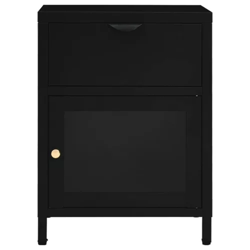 2 db fekete acél és üveg éjjeliszekrény 40 x 30 x 54,5 cm