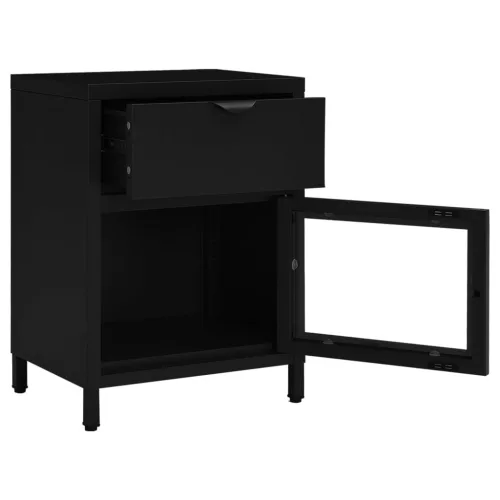 2 db fekete acél és üveg éjjeliszekrény 40 x 30 x 54,5 cm