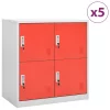 5 db világosszürke-piros acél zárható szekrény 90x45x92,5 cm