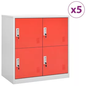  5 db világosszürke-piros acél zárható szekrény 90x45x92,5 cm