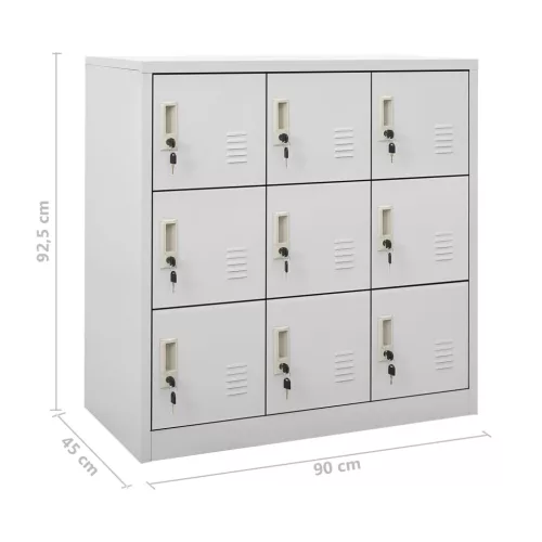 5 db világosszürke acél zárható szekrény 90 x 45 x 92,5 cm