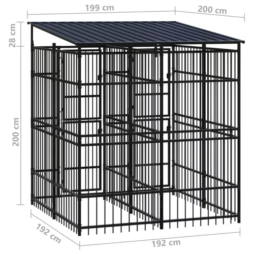 Acél kültéri kutyakennel tetővel 3,69 m²