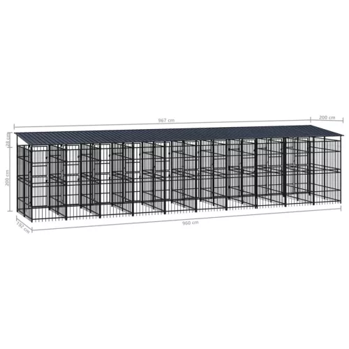 Acél kültéri kutyakennel tetővel 18,43 m²