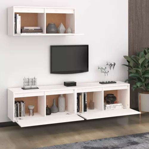 3 darab fehér tömör fenyőfa TV-szekrény