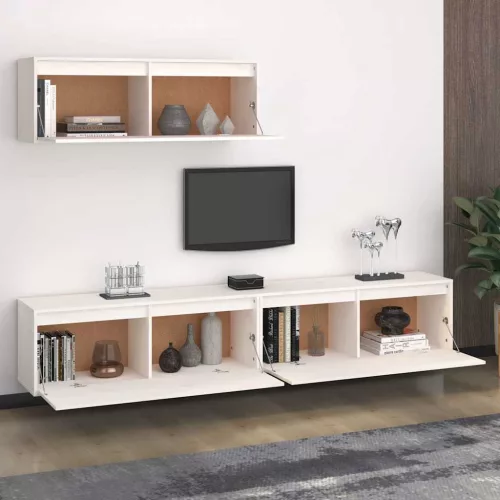 3 részes TV szekrény szett Fehér tömörfa fenyő