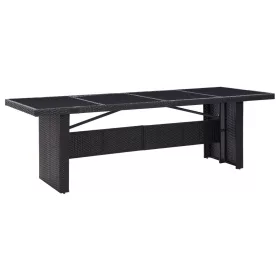 Fekete polyrattan és üveg kerti asztal 240 x 90 x 74 cm