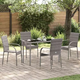 4 db szürke rakásolható polyrattan kültéri szék