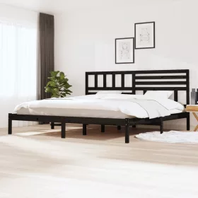 Fekete tömör fenyőfa ágykeret 200 x 200 cm
