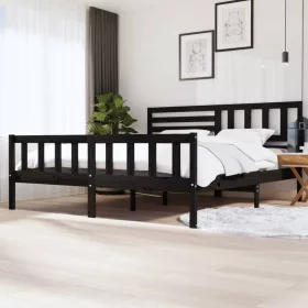 Fekete tömör fa ágykeret 200 x 200 cm
