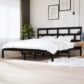 Fekete tömör fenyőfa ágykeret 200 x 200 cm
