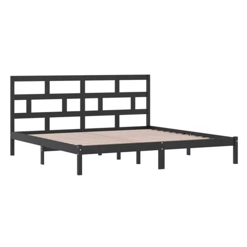 Fekete tömör fenyőfa ágykeret 200 x 200 cm