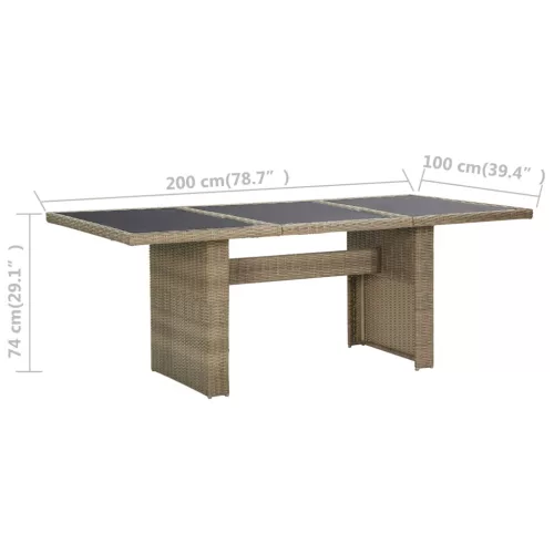 Barna üveg és polyrattan kerti étkezőasztal 200 x 100 x 74 cm